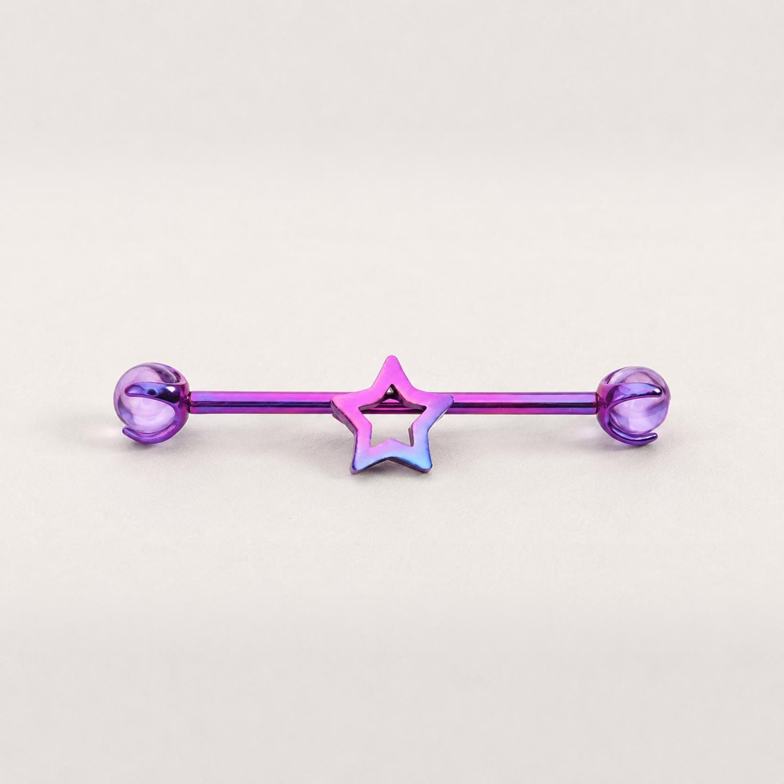 Open Star titanium industrial barbell, detail view 9