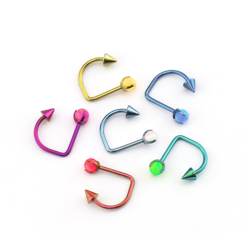 16G Opal Spike Titanium U-Ring | Lip Helix Cartilage Ear Stud - product overview