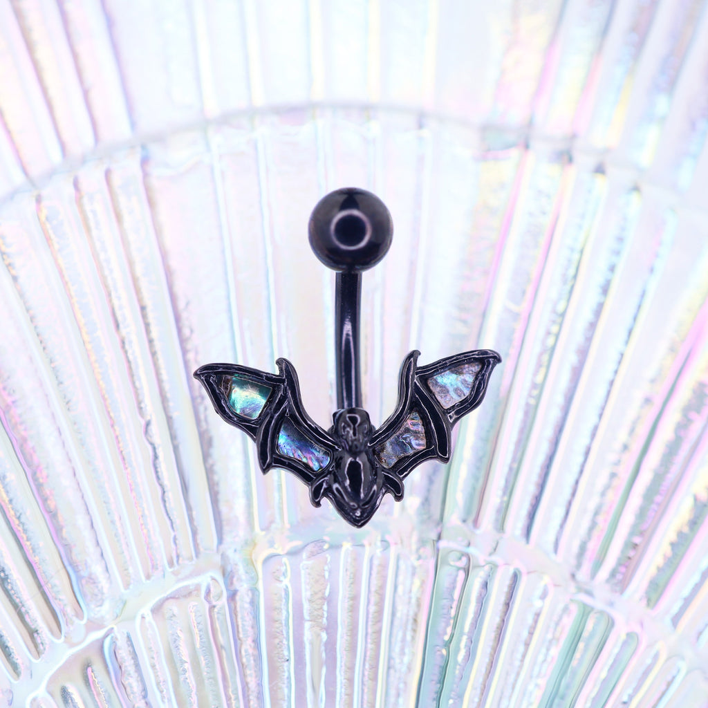 Black Bat Wings Stainless Steel Belly Rings - Black Bat Wings Stainless Steel Belly Rings - 6mm by CRUXJEWELRY