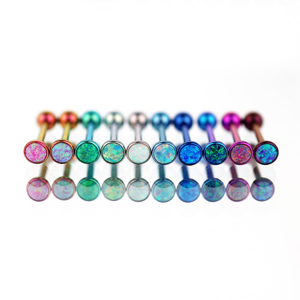 Flat Opal Titanium Internally Threaded Tongue Stud - Flat Opal Titanium Internally Threaded Tongue Stud - pink-1 / 12mm by CRUXJEWELRY