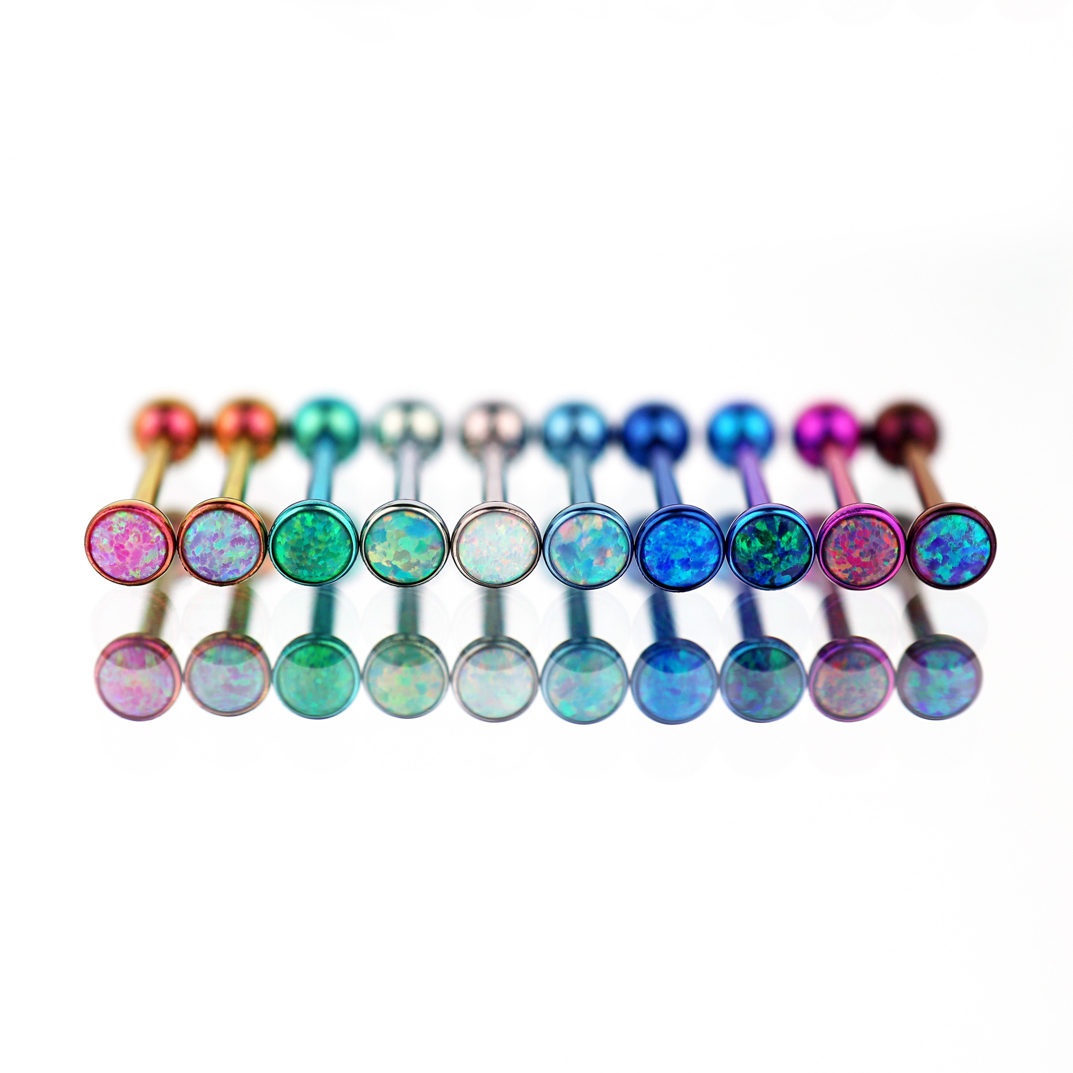 Flat Opal Titanium Internally Threaded Tongue Stud - Flat Opal Titanium Internally Threaded Tongue Stud - pink-1 / 12mm by CRUXJEWELRY