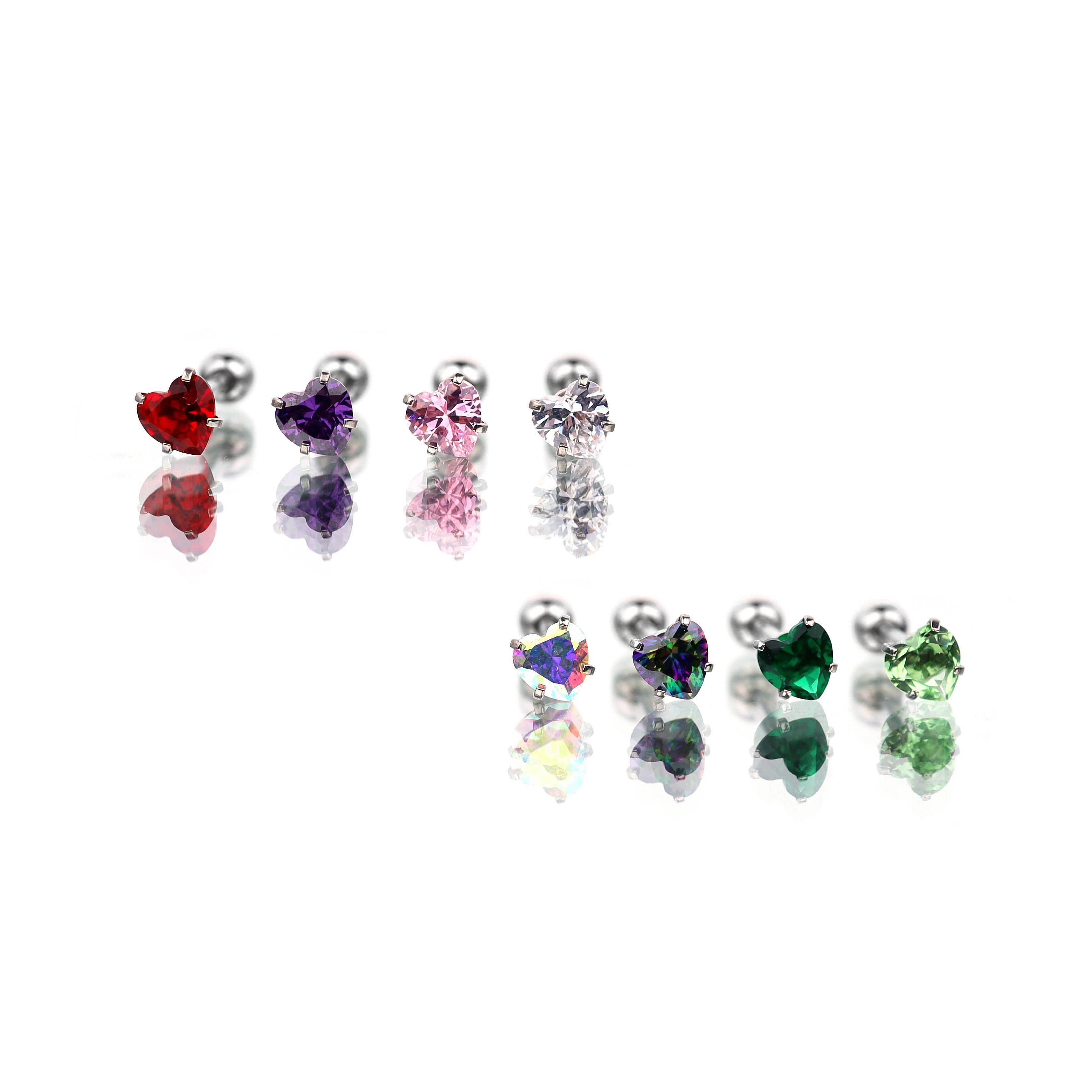 Heart-shaped CZ Bais Tongue Stud - Heart-shaped CZ Bais Tongue Stud - Pink / 14mm by CRUXJEWELRY
