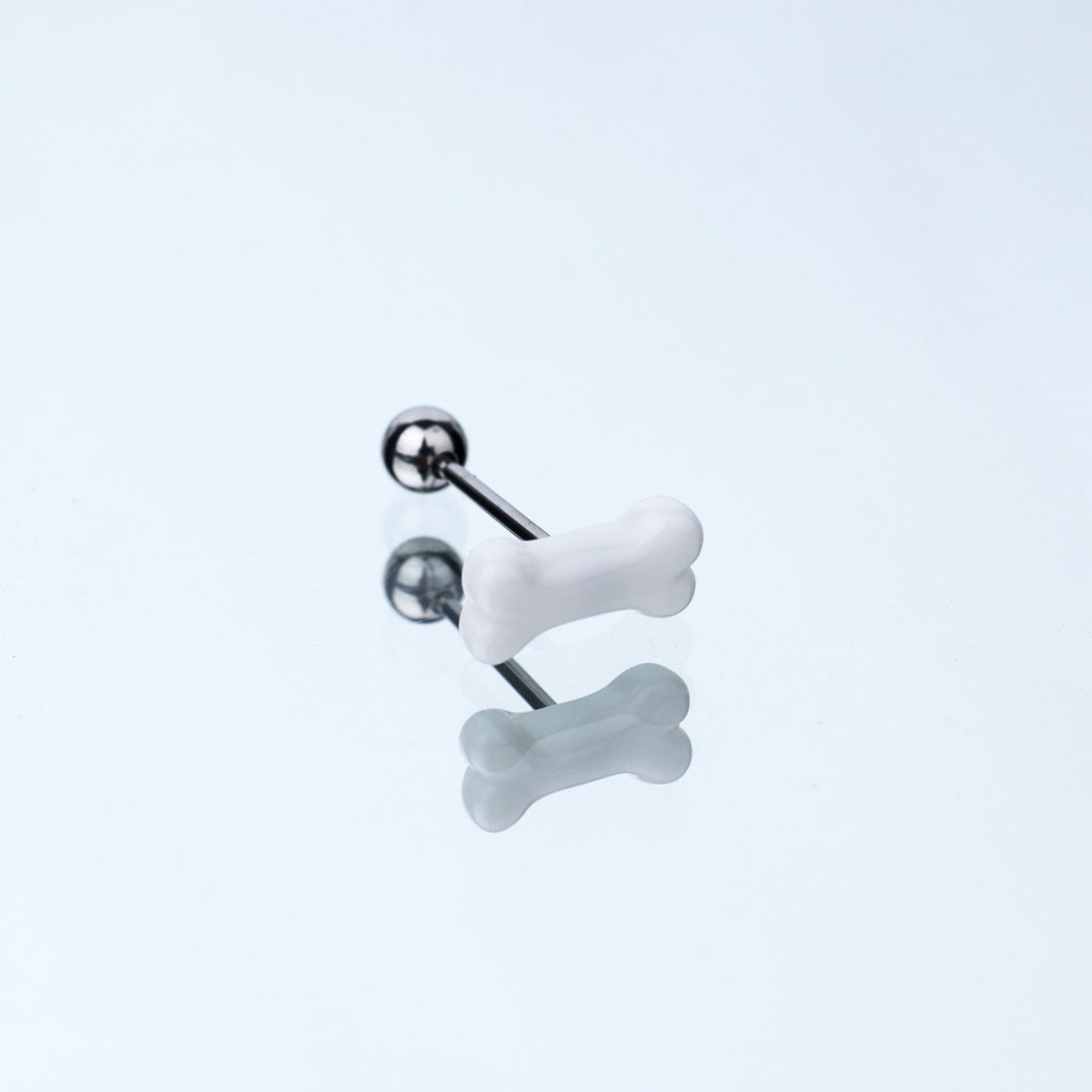 Resin white bone stainless steel tongue stud - Resin white bone stainless steel tongue stud - 1.2mm/16G / 12mm by CRUXJEWELRY