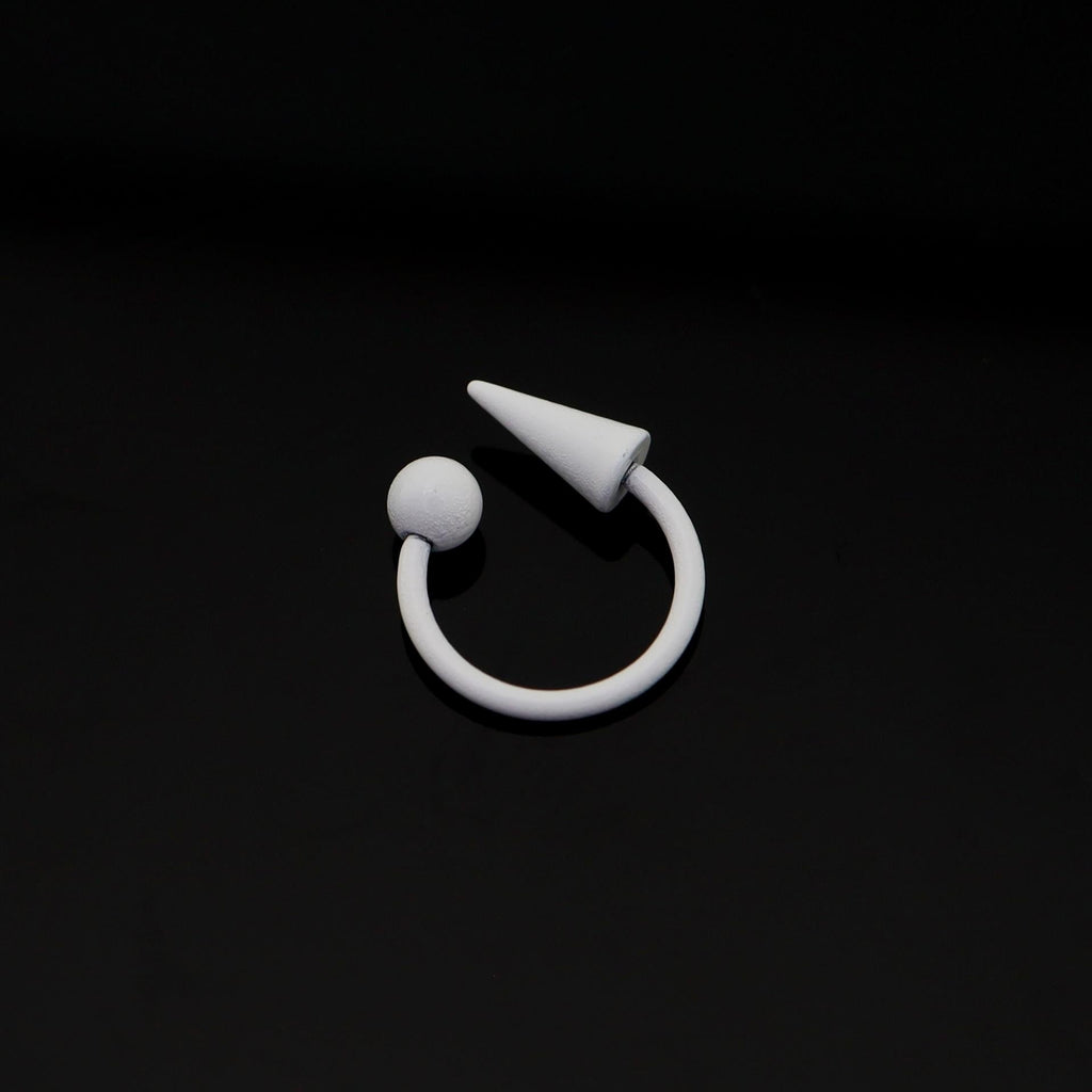 Pure White Tapered Orb Metal Horseshoe Ring - Pure White Tapered Orb Metal Horseshoe Ring - Spike & Ball / 8mm by CRUXJEWELRY
