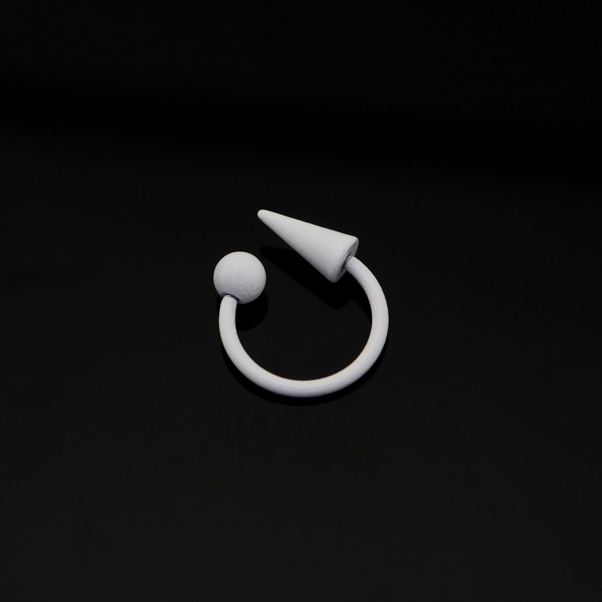 Pure White Tapered Orb Metal Horseshoe Ring - Pure White Tapered Orb Metal Horseshoe Ring - Spike & Ball / 8mm by CRUXJEWELRY