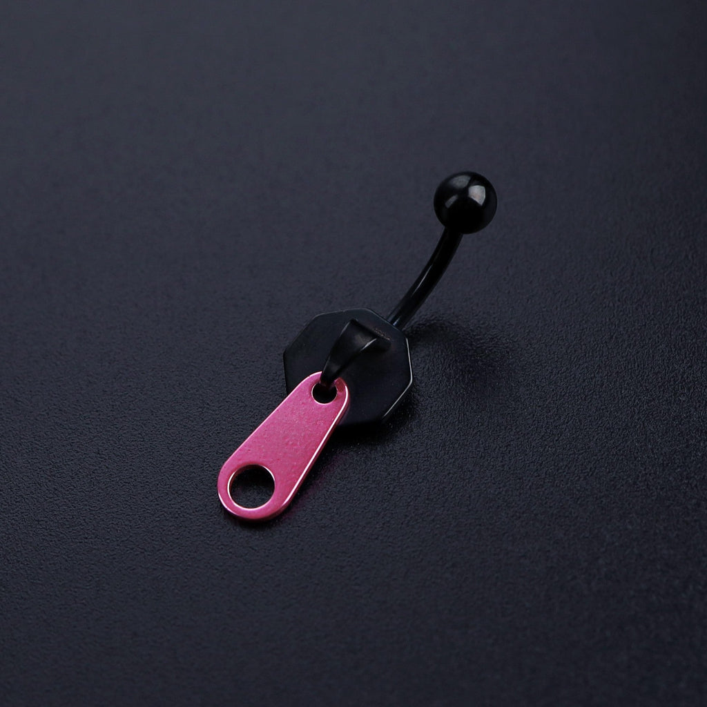Zipper Design Pink & Black Navel Ring - Zipper Design Pink & Black Navel Ring - Black by CRUXJEWELRY