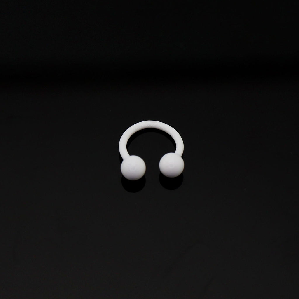 Pure White Tapered Orb Metal Horseshoe Ring - Pure White Tapered Orb Metal Horseshoe Ring - Ball & Ball / 8mm by CRUXJEWELRY
