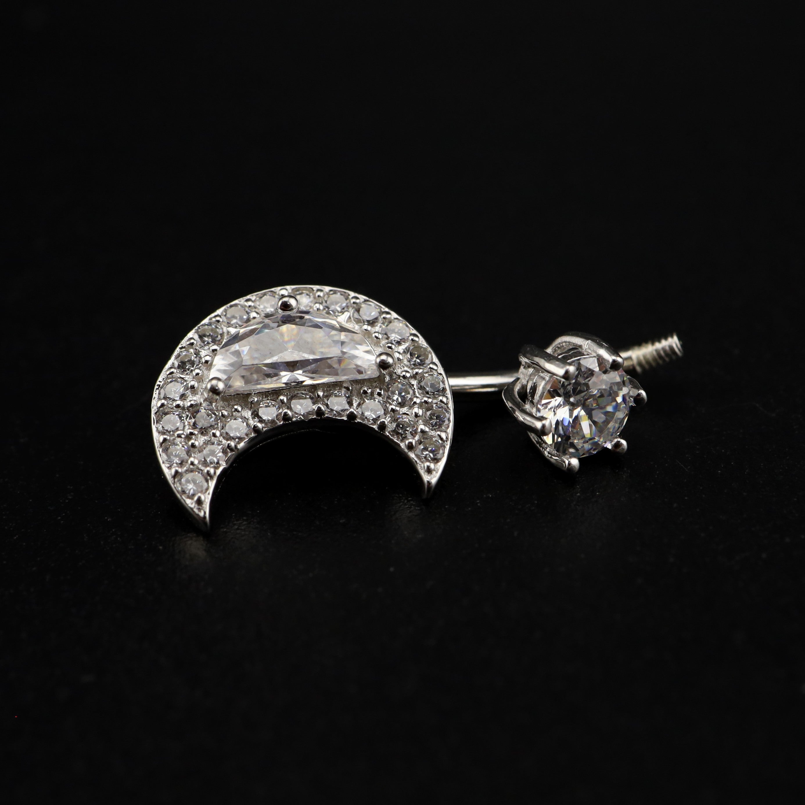 Moon CZ S925 Sterling Silver Belly Ring - Moon CZ S925 Sterling Silver Belly Ring - 6mm by CRUXJEWELRY