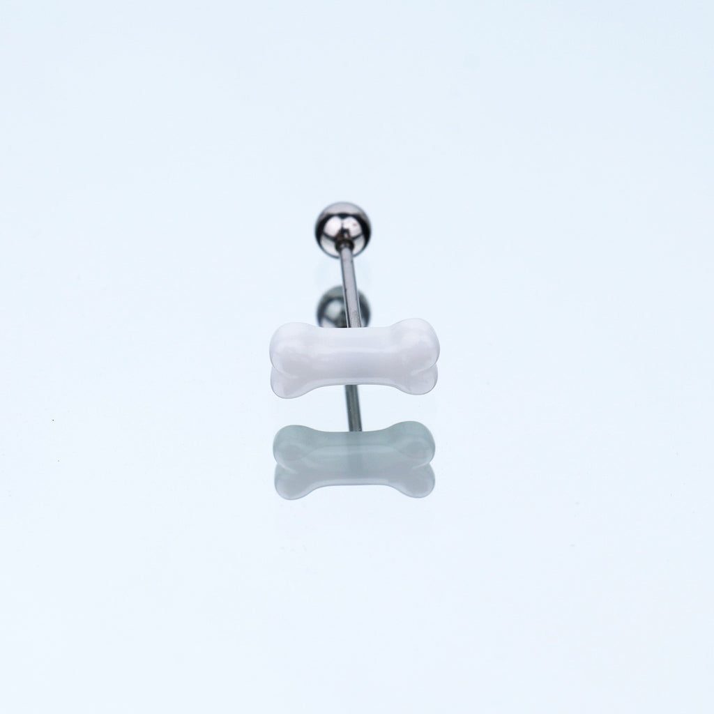 Resin white bone stainless steel tongue stud - Resin white bone stainless steel tongue stud - 1.2mm/16G / 12mm by CRUXJEWELRY