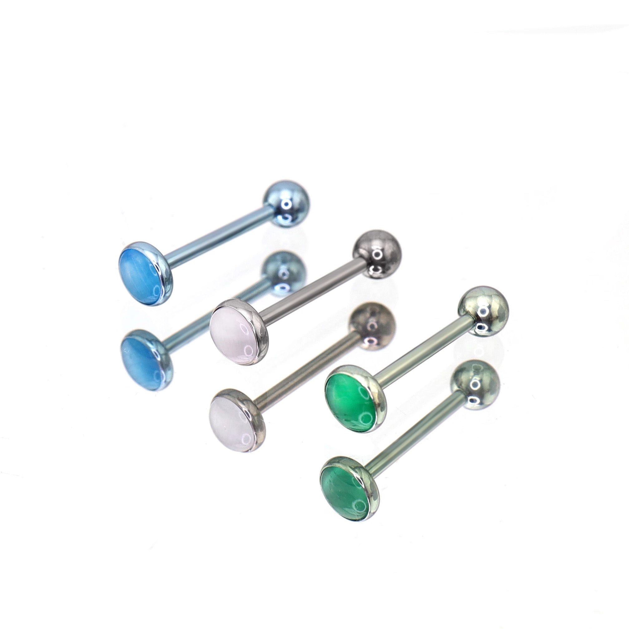 Moonstone Basic Titanium Tongue Stud - Moonstone Basic Titanium Tongue Stud - Sky Blue / 10mm by CRUXJEWELRY