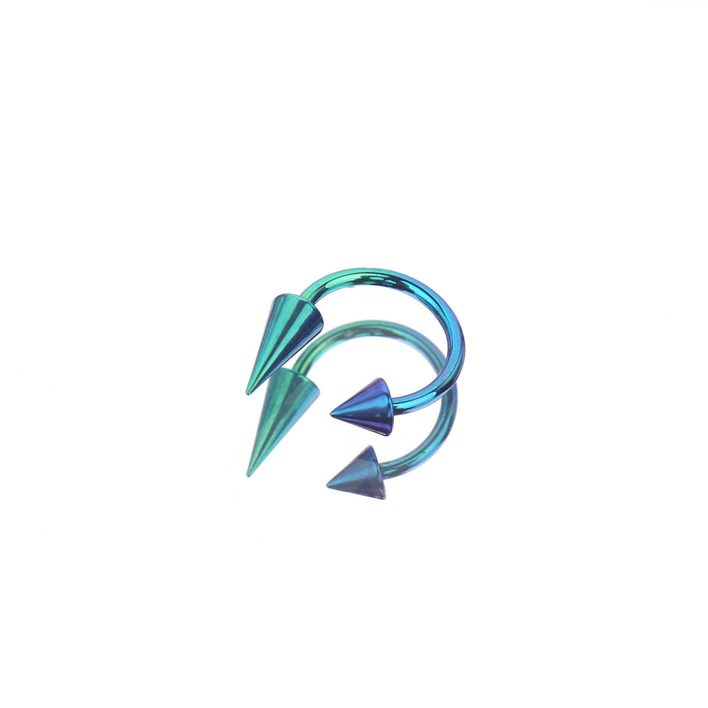 Spike and Ball Ends Horseshoe Titanium Lip Ring - Spike and Ball Ends Horseshoe Titanium Lip Ring - green-blue-gradient / Spike & Ball by CRUXJEWELRY