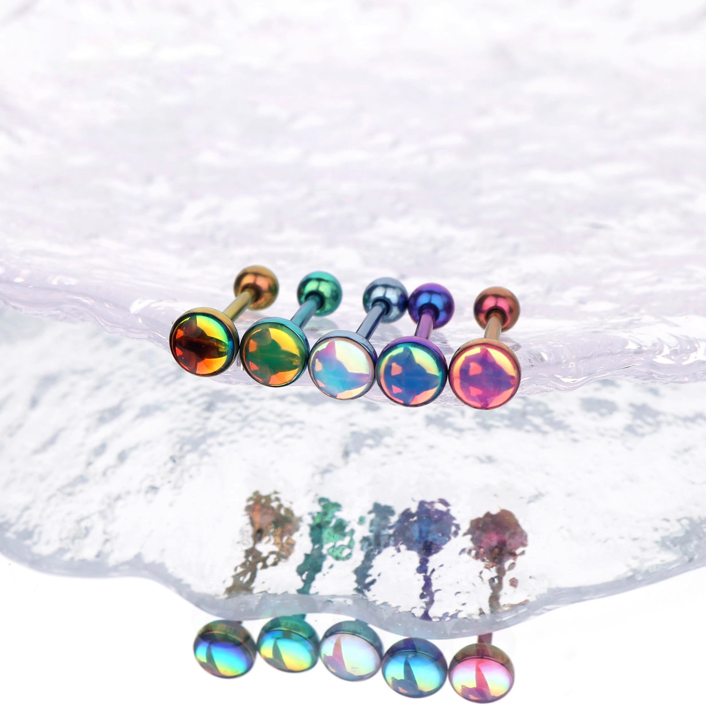 Dreamy Oil Resin Titanium Tongue Stud - Dreamy Oil Resin Titanium Tongue Stud - radiant-white / 10mm by CRUXJEWELRY