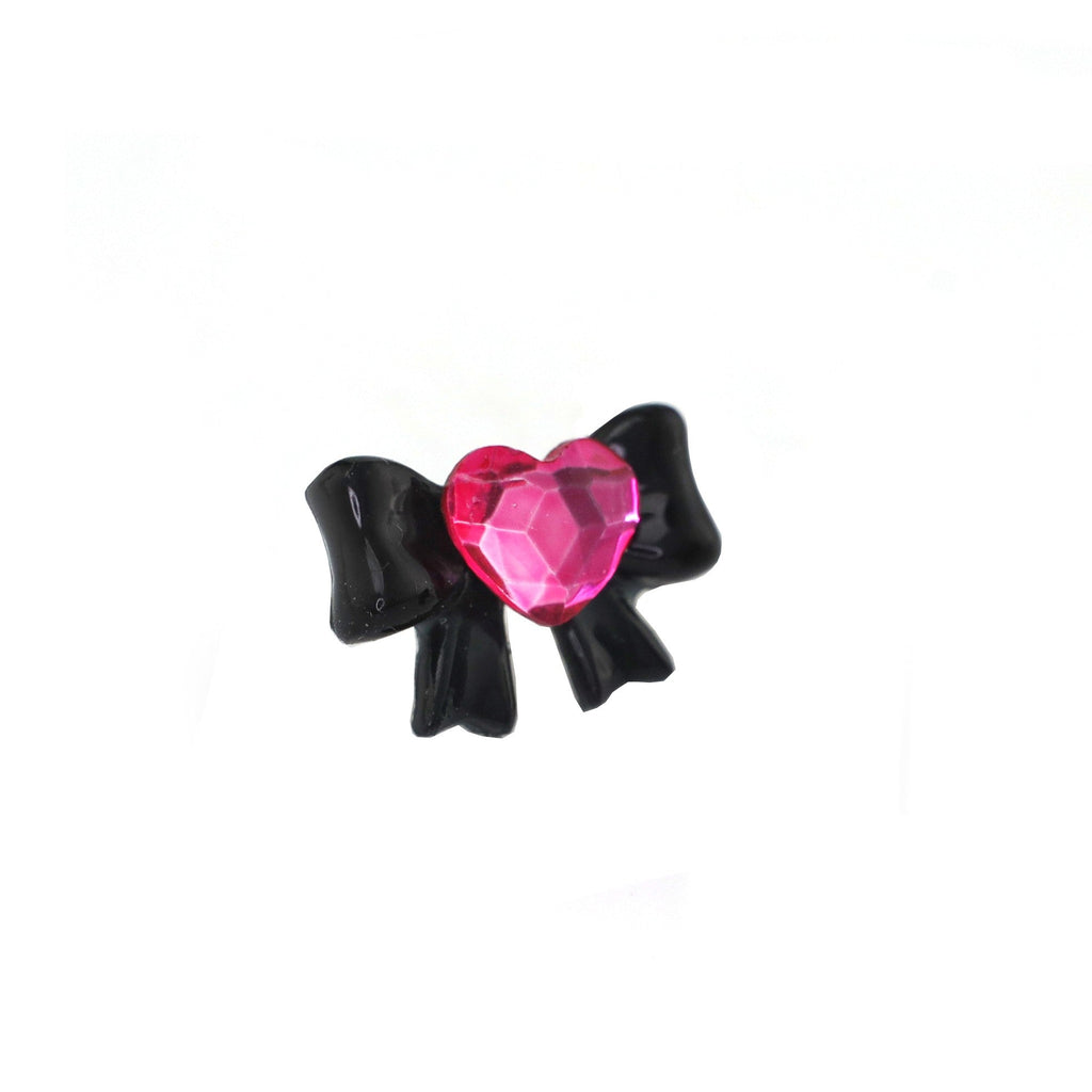 Thin Gauge Heart Pink CZ Resin Bow Stainless Steel Ear Studs - Thin Gauge Heart Pink CZ Resin Bow Stainless Steel Ear Studs - Single / 0.8mm/20G by CRUXJEWELRY