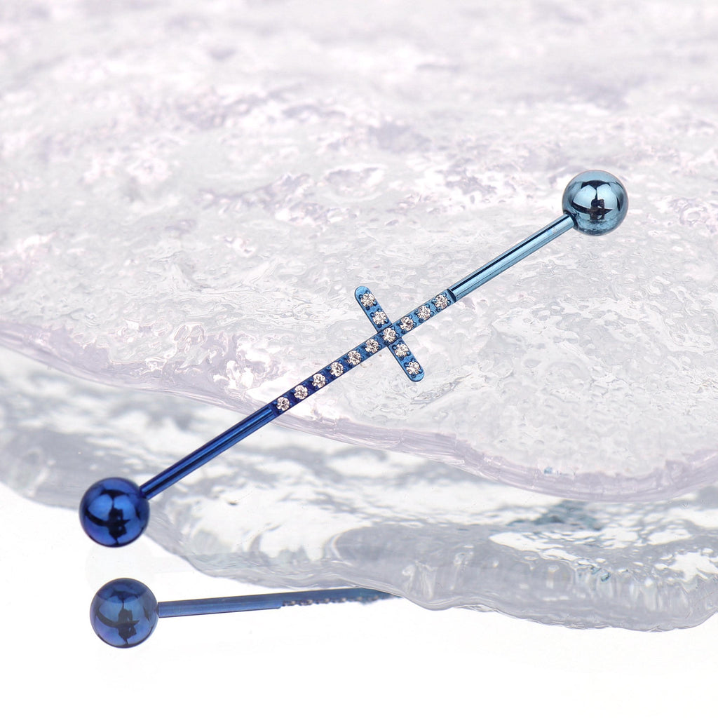 Pavé Cross titanium industrial barbell, detail view 3
