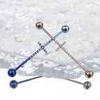 Pavé Cross titanium industrial barbell, detail view 4