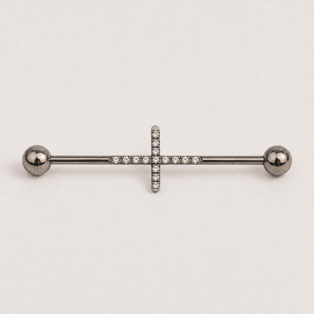 Pavé Cross titanium industrial barbell, detail view 7