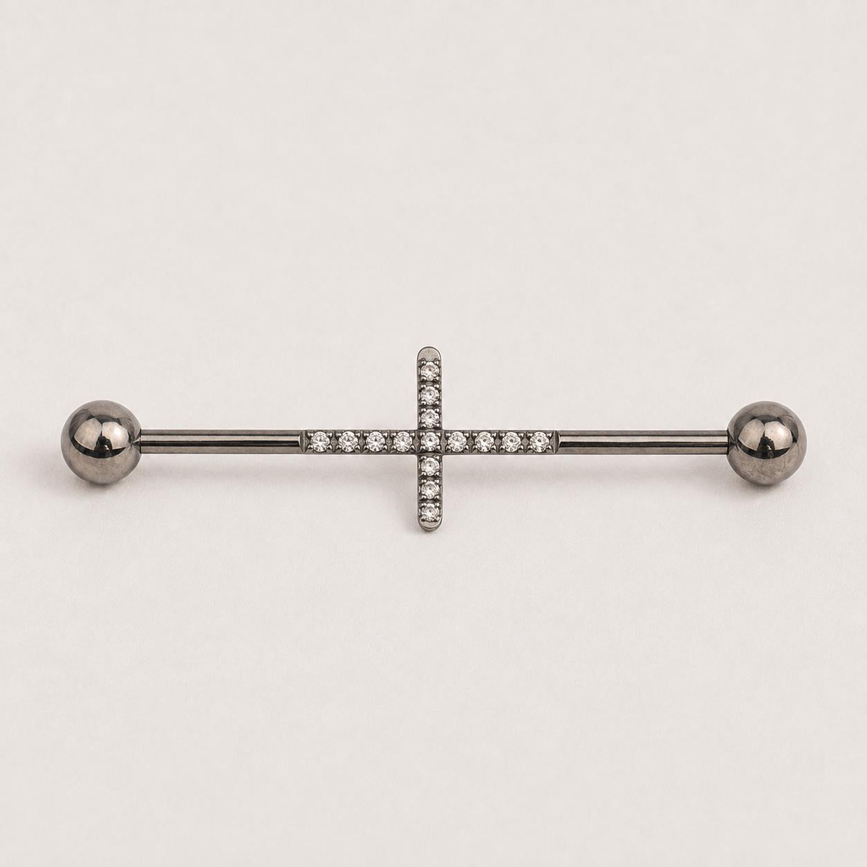 Pavé Cross titanium industrial barbell, detail view 7