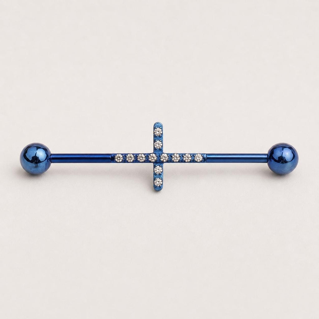 Pavé Cross titanium industrial barbell, detail view 8