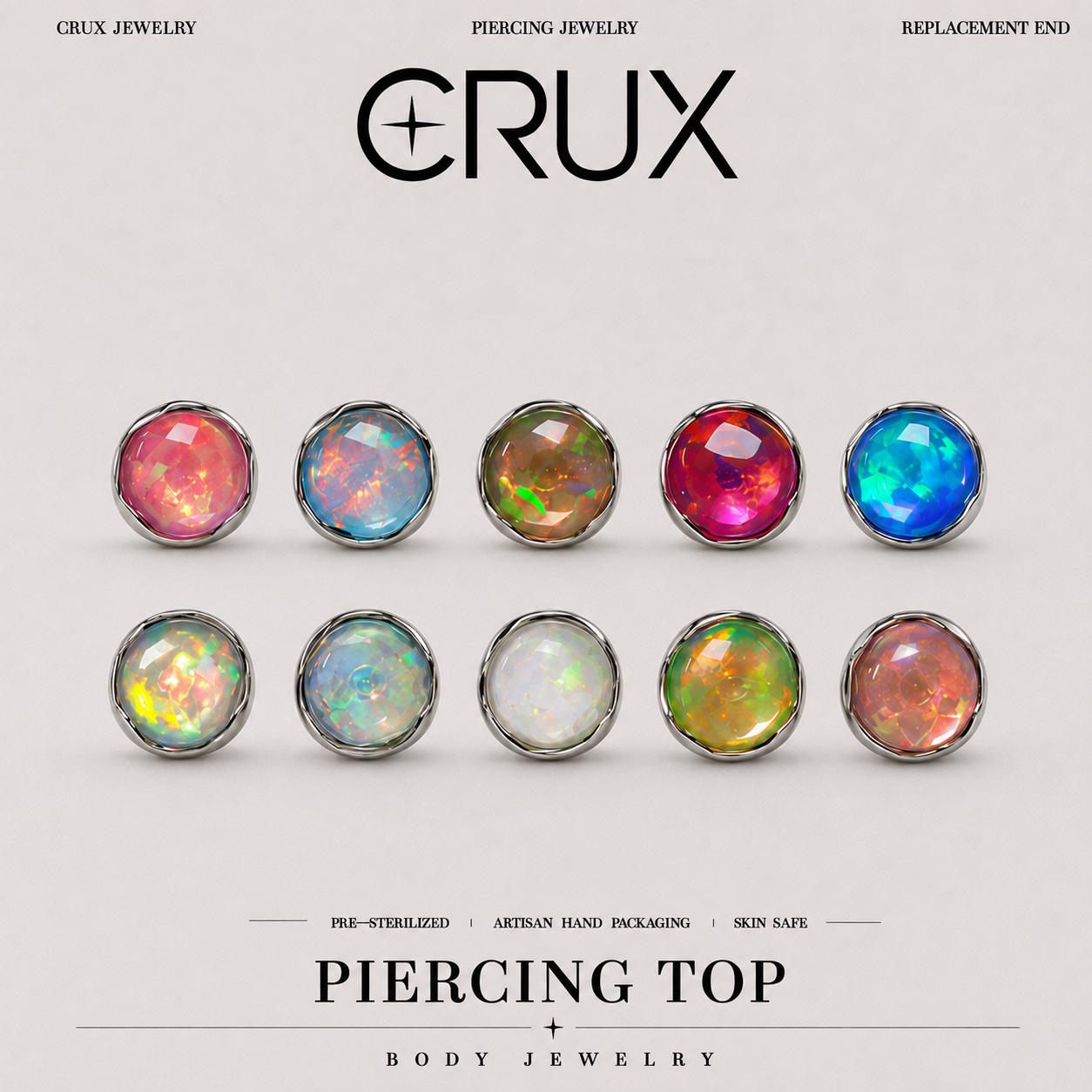 Ripple-Edge Jelly Opal F136 Titanium piercing top
