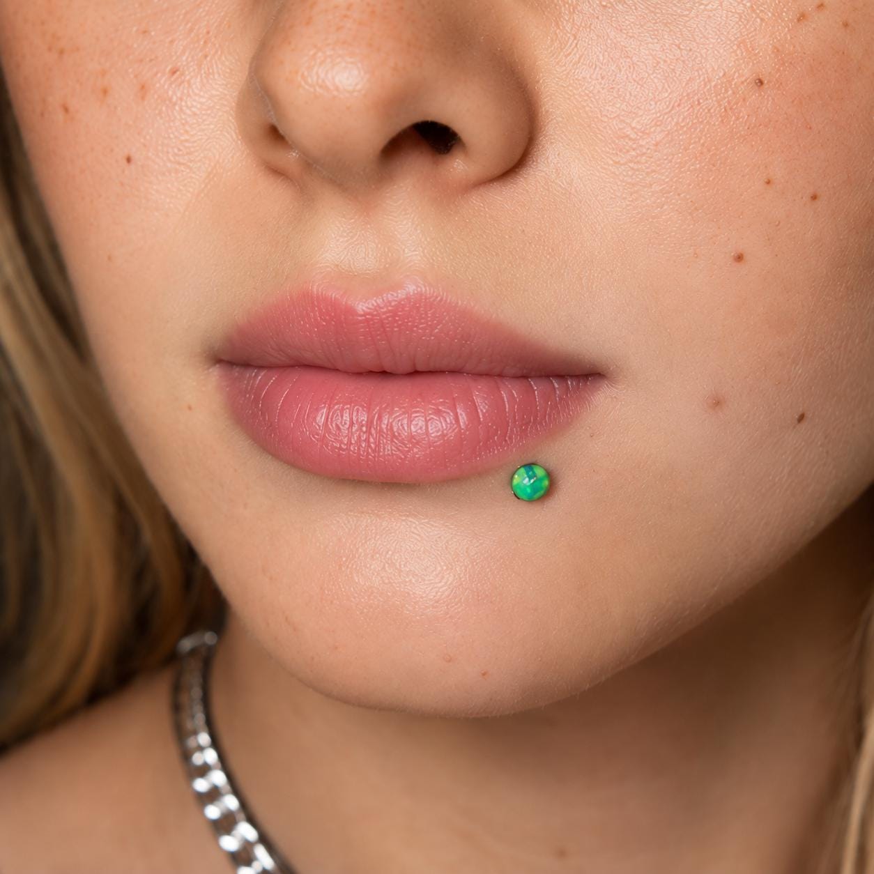 Solar Flare Fire Opal F136 Titanium piercing top detail 5