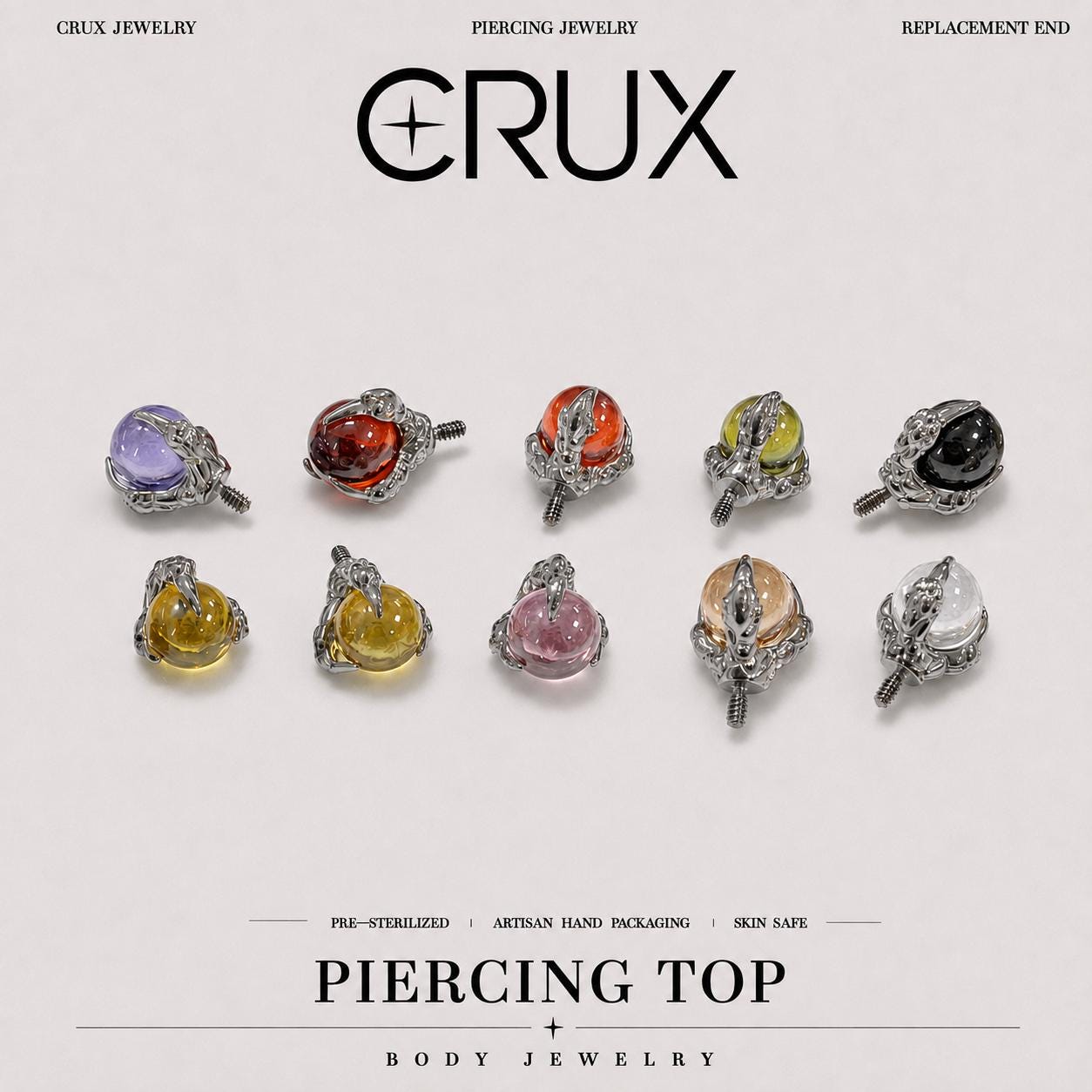 Dragon-Claw Crystal Ball F136 Titanium piercing top