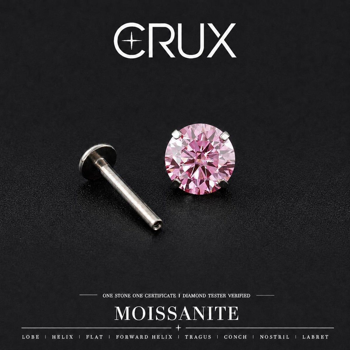ETSY 4553745405 | IMAGE 1 | Pink Moissanite Flat Back Stud