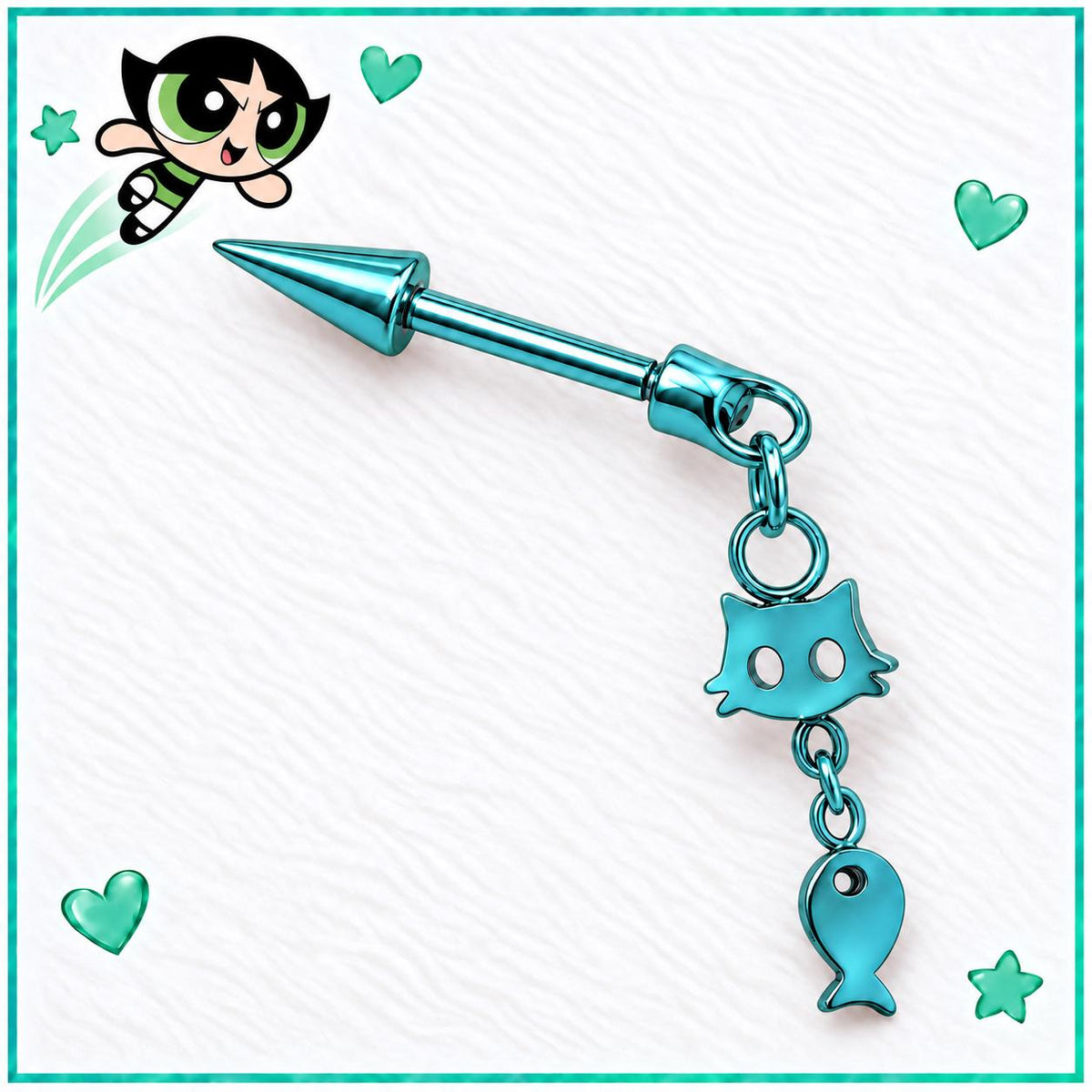 Cat & Fish Cartilage Barbell detail 2