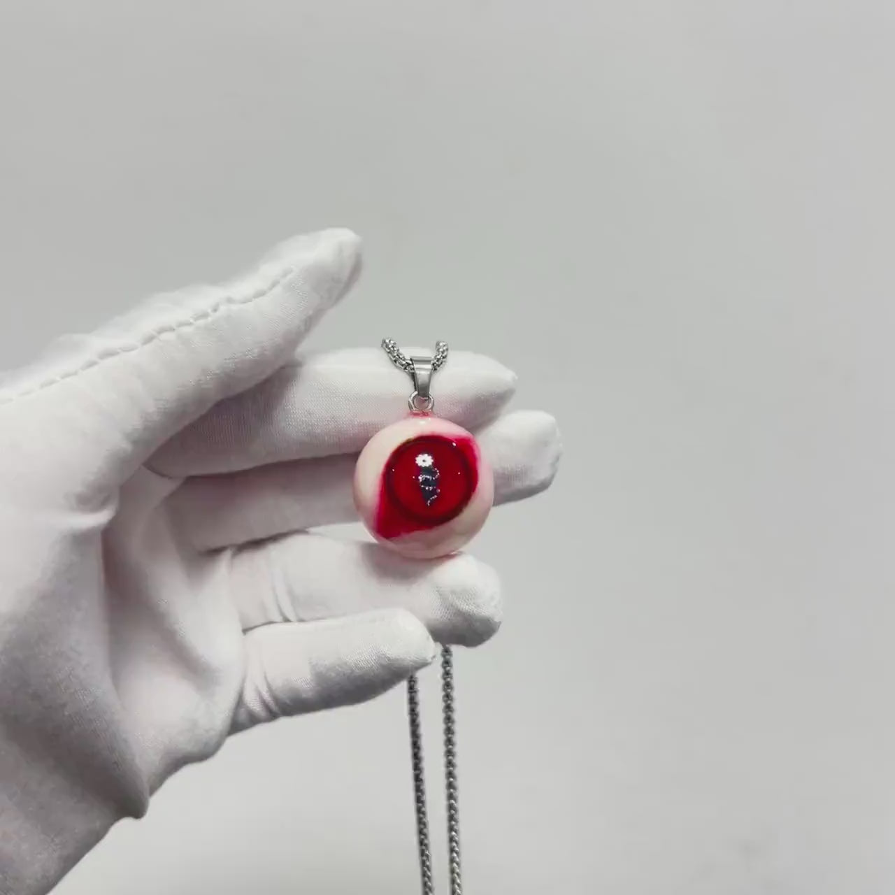 "Forbidden Fruit" Red Snake Eye Necklace - Wavy Pupil & Daisy Detail