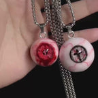 "Sanguine Saint" Bloody Red Cross Eye Necklace - Gold Crucifix Pupil