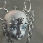 Silver Metallic "Third Eye" Crying Doll Face Choker - Black Leather & Gothic Cross Studs