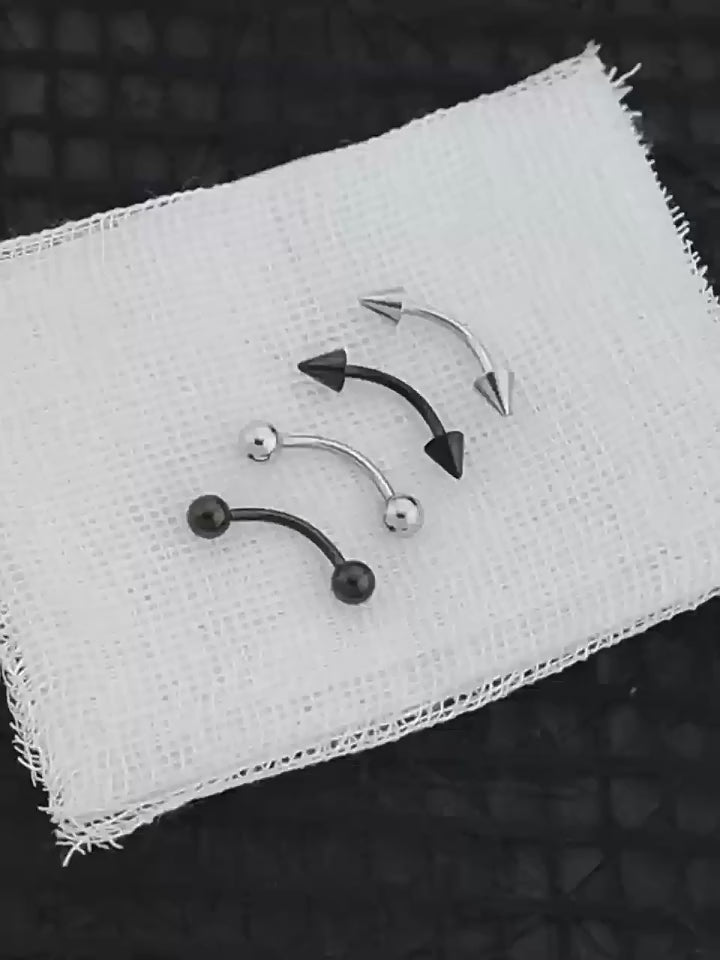 2Pcs Surgical Steel Curved Barbell | Spike & Ball Eyebrow Ring, Rook & Lip Piercing Jewelry