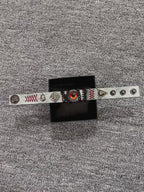 Grunge Concrete Grey Leather Stitched Bracelet - Red Dragon Eye Cuff - Punk Wristband