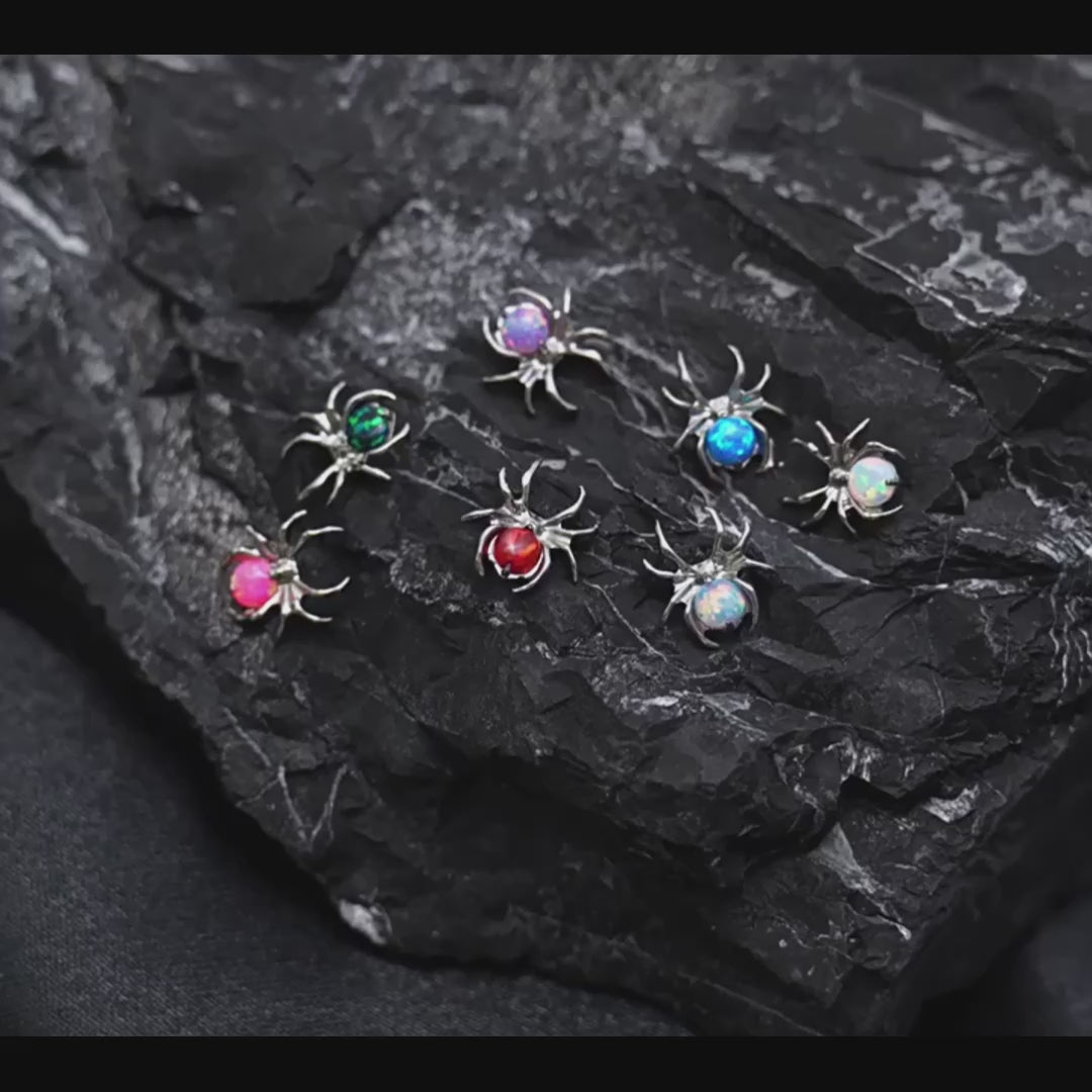 Titanium Fire Opal Spider Stud | Sparkling Synthetic Opal Insect Piercing for Helix & Cartilage