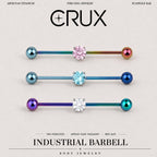 Prong-Set CZ titanium industrial barbell, front view