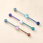 Prong-Set CZ titanium industrial barbell, detail view 3