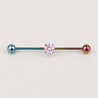 Prong-Set CZ titanium industrial barbell, detail view 5
