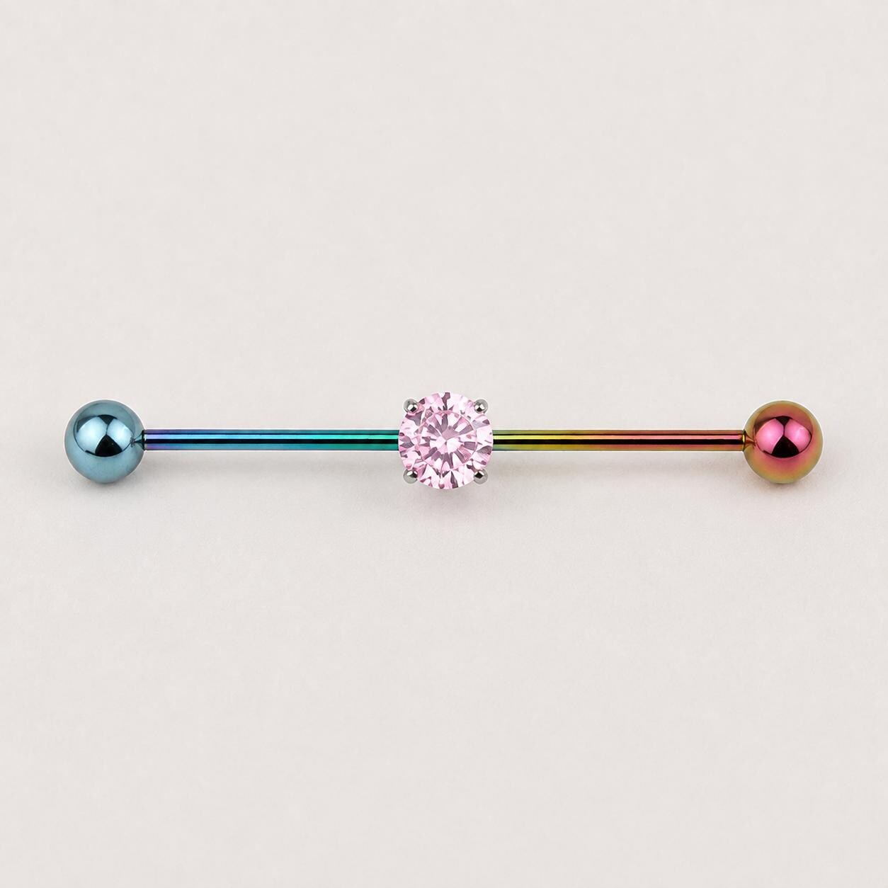Prong-Set CZ titanium industrial barbell, detail view 5