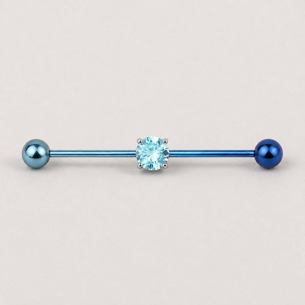 Prong-Set CZ titanium industrial barbell, detail view 6