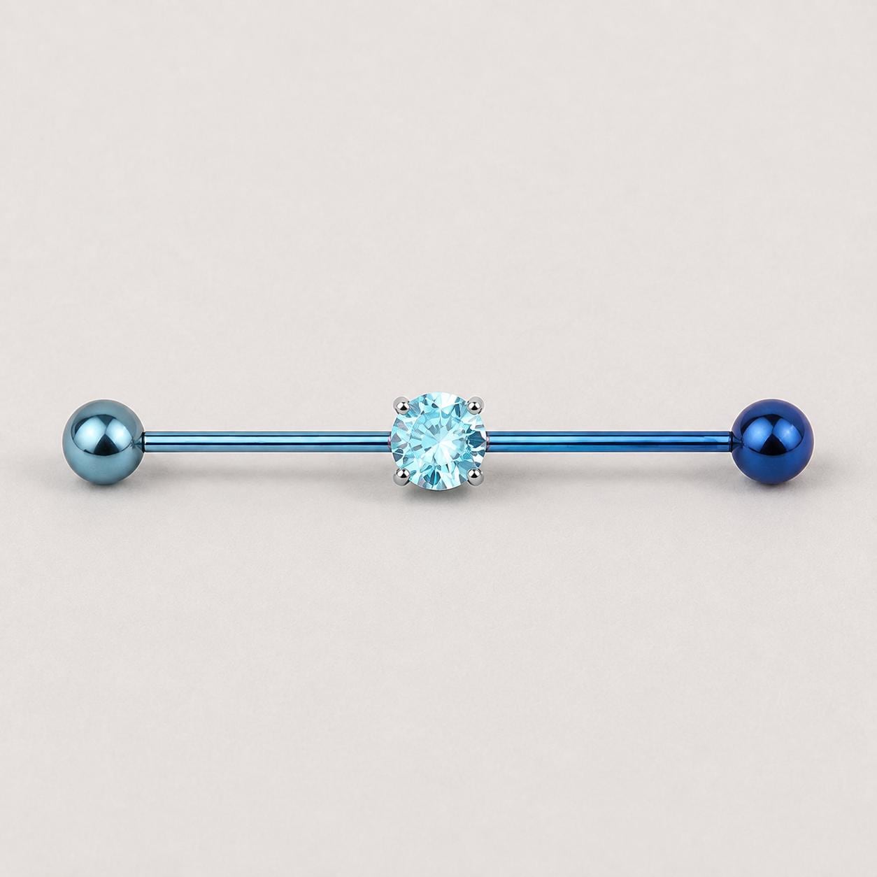Prong-Set CZ titanium industrial barbell, detail view 6