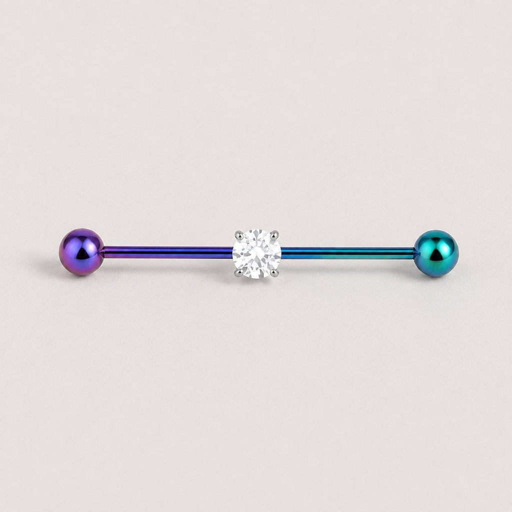 Prong-Set CZ titanium industrial barbell, detail view 7