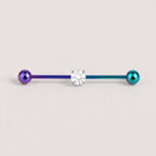 Prong-Set CZ titanium industrial barbell, detail view 7