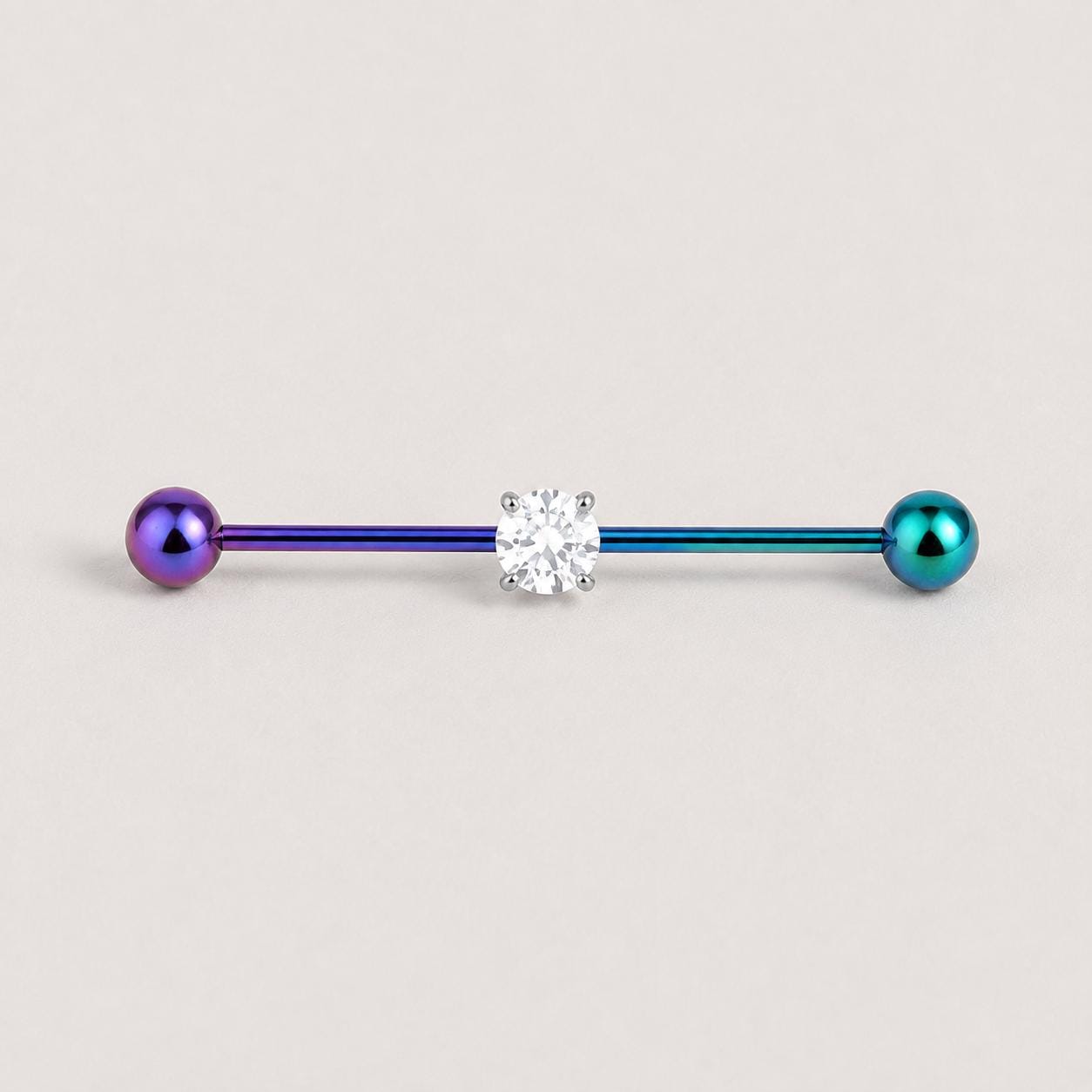 Prong-Set CZ titanium industrial barbell, detail view 7