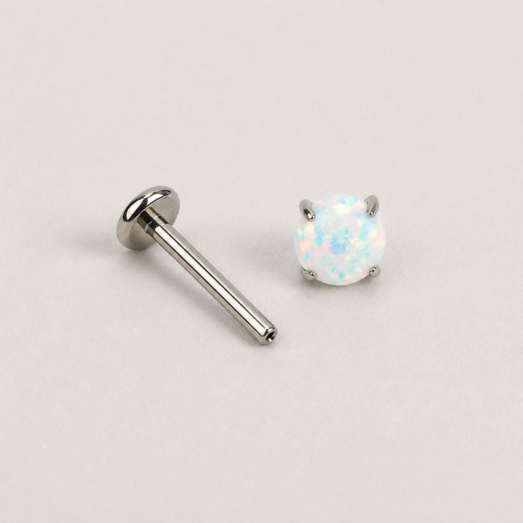 Prong-Set Round Opal Snow Prism threadless push-pin jewelry