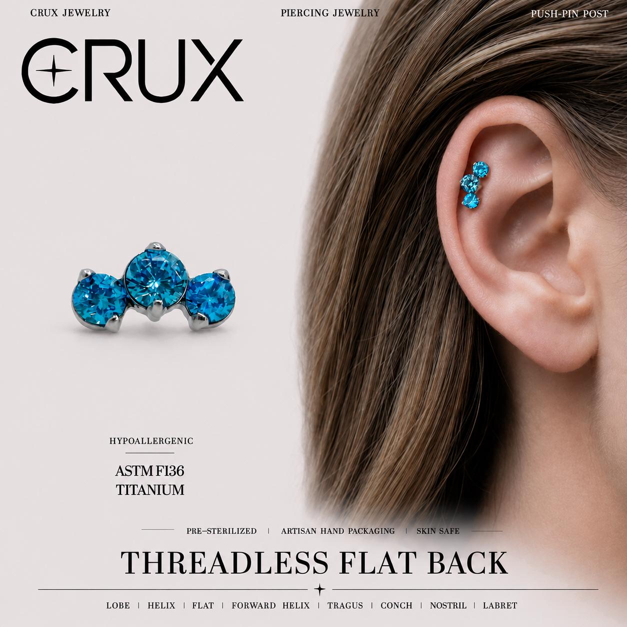 Triple Gem Cluster threadless push-pin jewelry