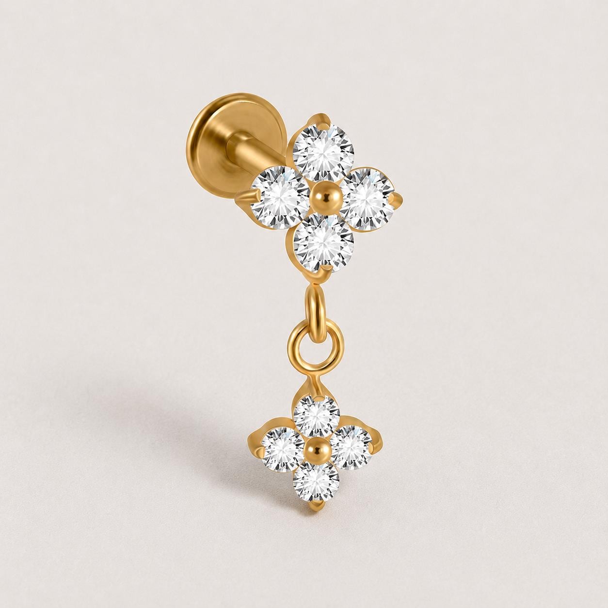 Four-Petal Flower Dangle Sunlit threadless push-pin jewelry