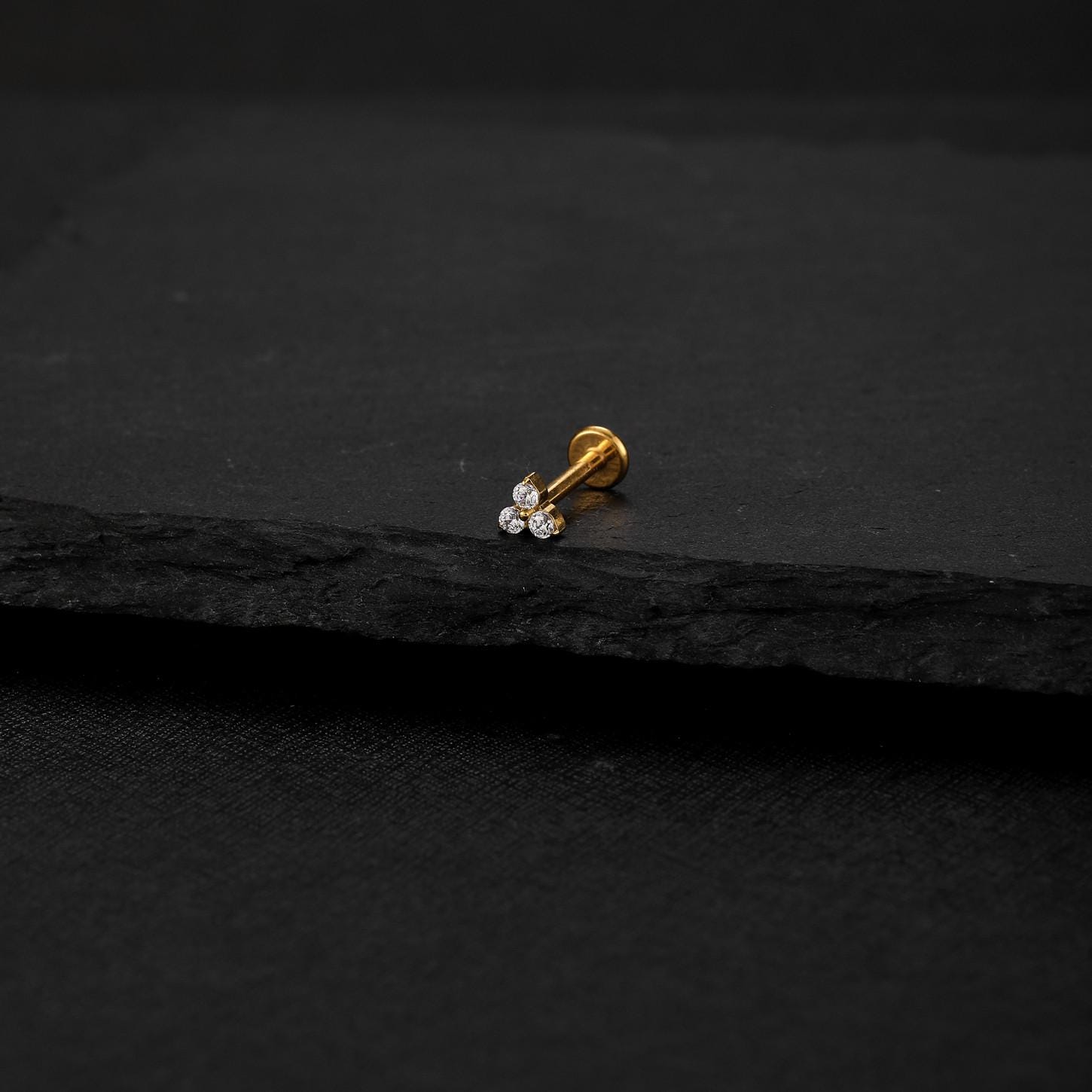 Three-Leaf Clover CZ threadless push-pin detail 5