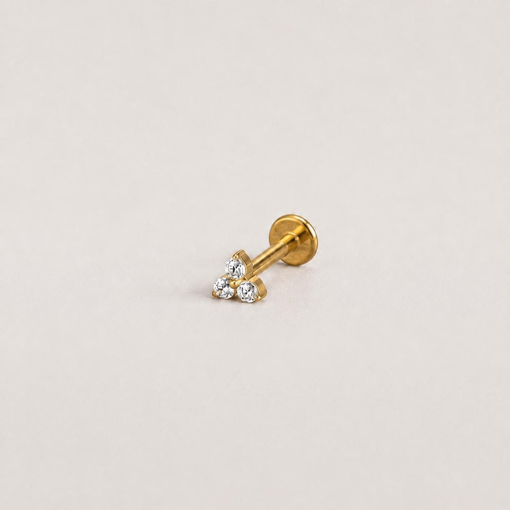 Three-Leaf Clover CZ Golden Fortune threadless push-pin jewelry