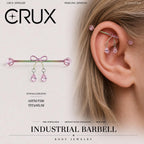 Ribbon Bow Crystal titanium industrial barbell, front view