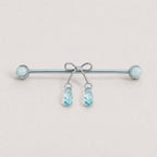 Ribbon Bow Crystal titanium industrial barbell, detail view 3