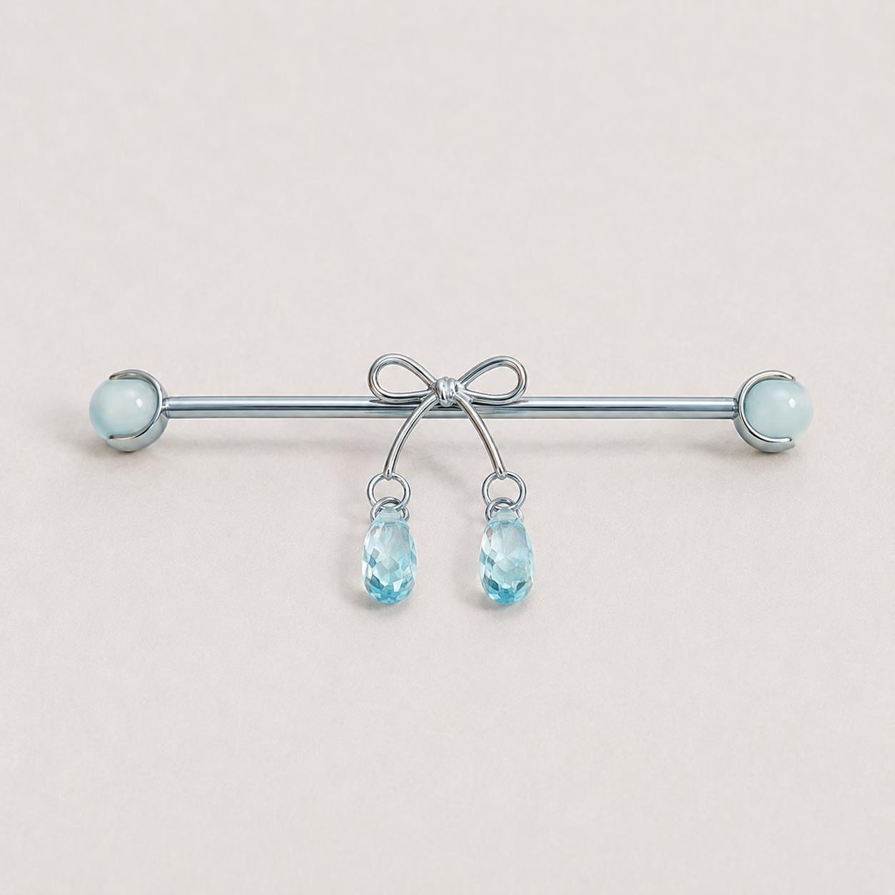 Ribbon Bow Crystal titanium industrial barbell, detail view 3
